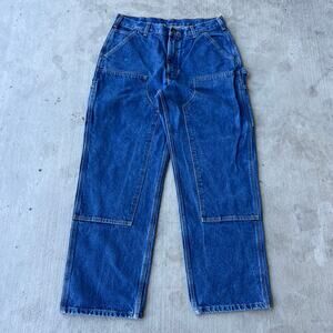 Carhartt blue denim jeans double knee work wear carpenter pants